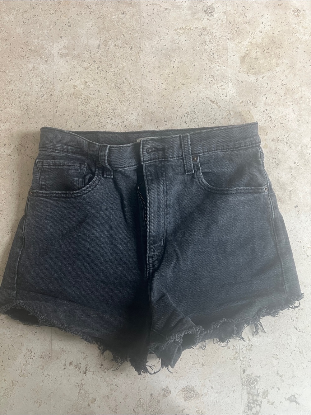 Levi's Black Denim Frayed Cutoff Shorts